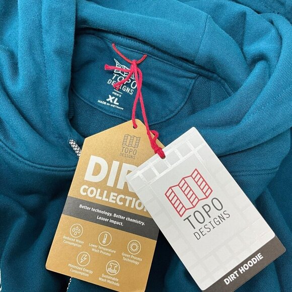 NWT Topo Designs Dirt Hoodie Pond Blue Size XL *LOGO* Pullover Organic Cotton - Picture 8 of 10